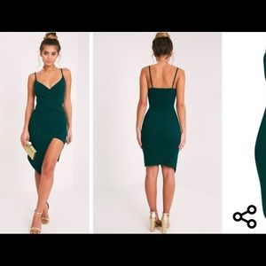 Lauriell Emerald Green Wrap Front Midi Dress